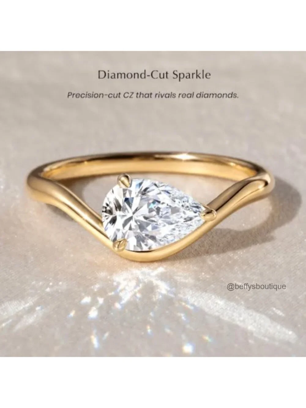 14K Gold Plated Pear CZ Solitaire Engagement Ring